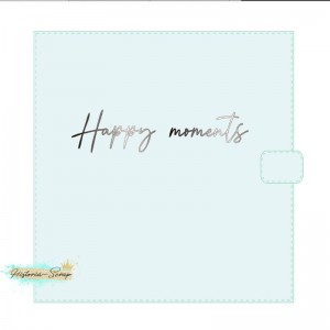 Надпись из термотрансфера "Happy moments", цвет голубой радужный глиттер, ширина 145 мм